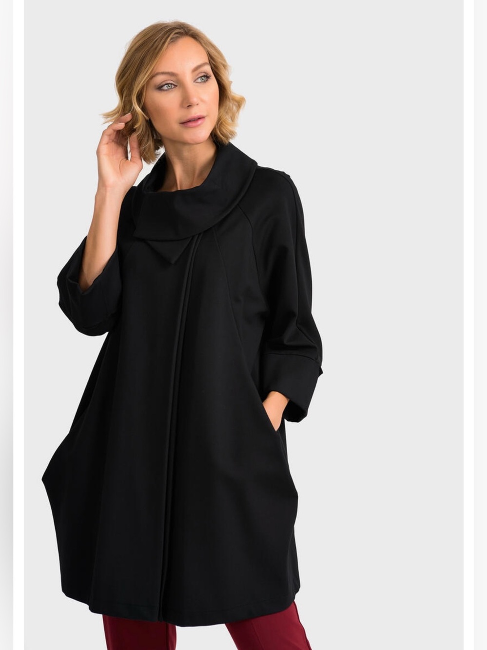 Joseph Ribkoff Black Cocoon‎ Coat Cowl Neck Draped Tunic Jacket Size 6 Lagenlook